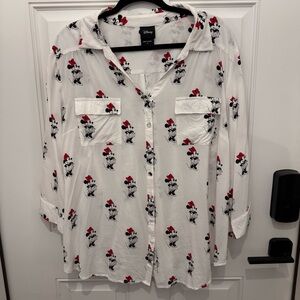 TORRID Disney White Button-Up Shirt with Minnie Mouse Print